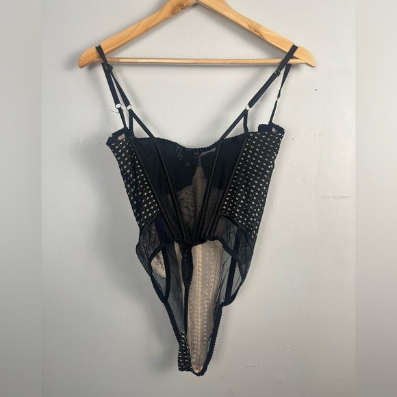 Victoria's Secret Black Mesh Corset Bodysuit 36C Sheer Bustier Lingerie - Picture 6 of 8